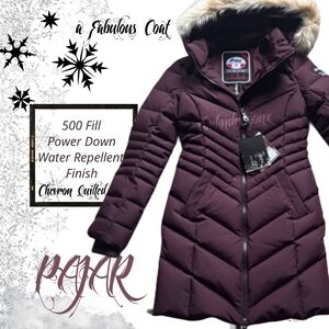 Quilted Duck Down Coat Detachable Fur Hood NWT Pajar Water Repellant Puffer Coat